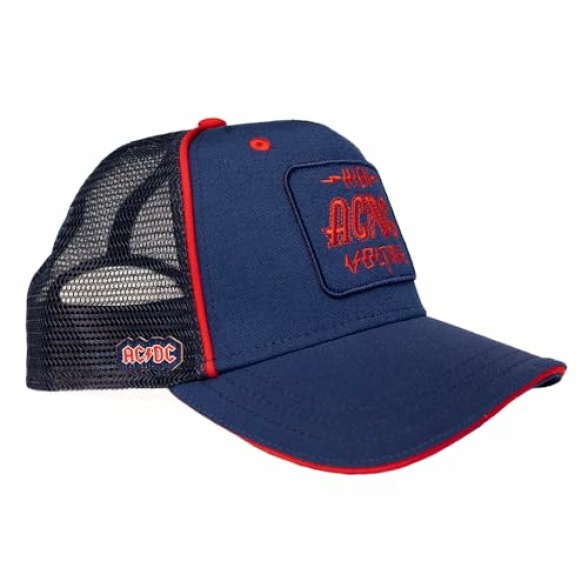 Recovered ACDC High Voltage Embroidered Badge Trucker Cap 100% Recycled Polyester Blue - Image 3