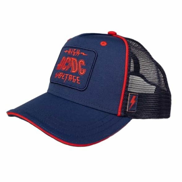 Recovered ACDC High Voltage Embroidered Badge Trucker Cap 100% Recycled Polyester Blue - Image 4
