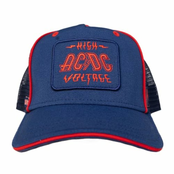 Recovered ACDC High Voltage Embroidered Badge Trucker Cap 100% Recycled Polyester Blue