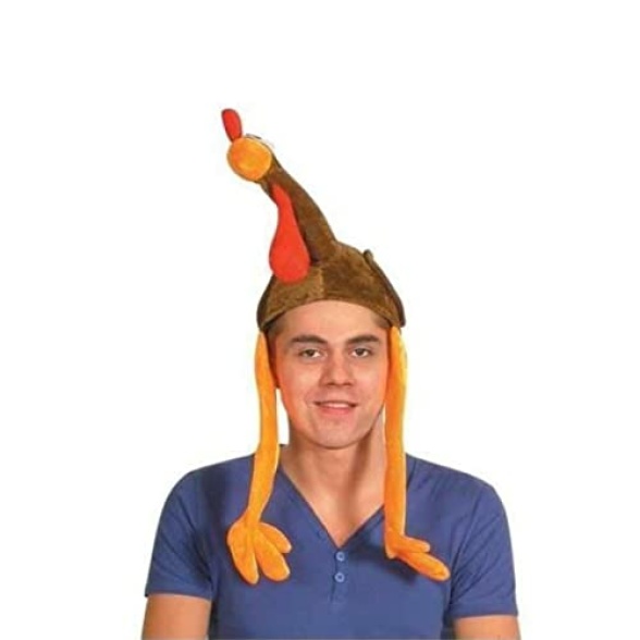 SHATCHI Turkey Gobbler Long Legs Hat Novelty Plush Christmas Santa Hat Costume Christmas Fancy Dress Party Xmas Office Fun Headwear Accessories, One Size - Image 4