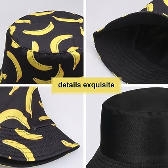 SKHAOVS 2 Pieces Fashion Beach Sun Cap Funny Disco Bucket Hats Fruit Print Reversible Retro 80s Bucket Hat Women Men Double-Side-Wear Outdoor Fisherman Hat for Hip Hop Party Summer Travel - Image 4