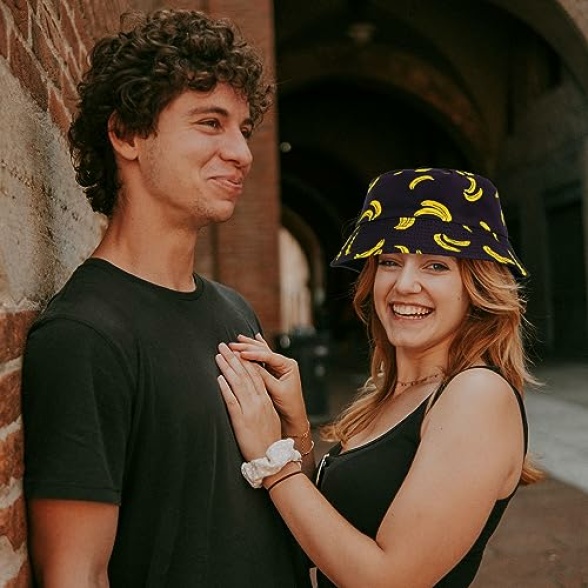 SKHAOVS 2 Pieces Fashion Beach Sun Cap Funny Disco Bucket Hats Fruit Print Reversible Retro 80s Bucket Hat Women Men Double-Side-Wear Outdoor Fisherman Hat for Hip Hop Party Summer Travel - Image 6