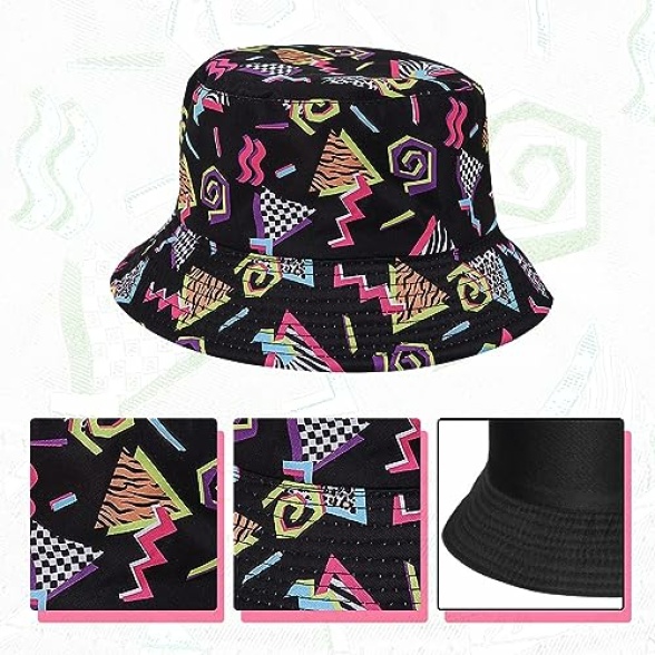 SKHAOVS 2 Pieces Funny Disco Bucket Hats Fashion Beach Sun Cap Unisex Print Reversible Retro 80s Bucket Hat for Women Men Double-Side-Wear Outdoor Fisherman Hat for Hip hop Party Summer Travel - Image 5