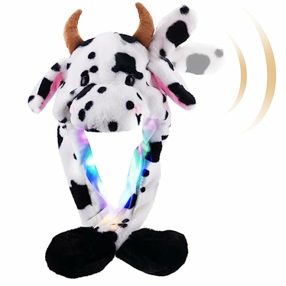 SUNHUITOY Animal Hat Plush Ears Moving Jumping Dress Up Cosplay Party Christmas Holiday Cute Ear Flap Cap for Kids Adults