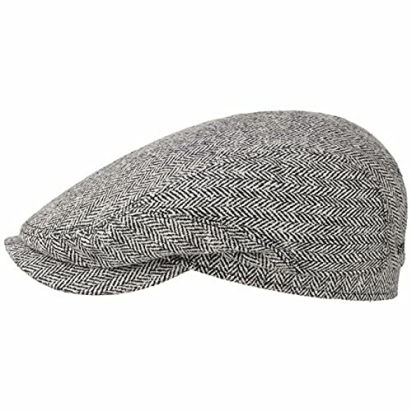 Stetson Belfast Silk Visor Cap Men - Flat Cap Made in EU - Sun protection 40+ - Herringbone pattern Ivy Hat Spring/Summer