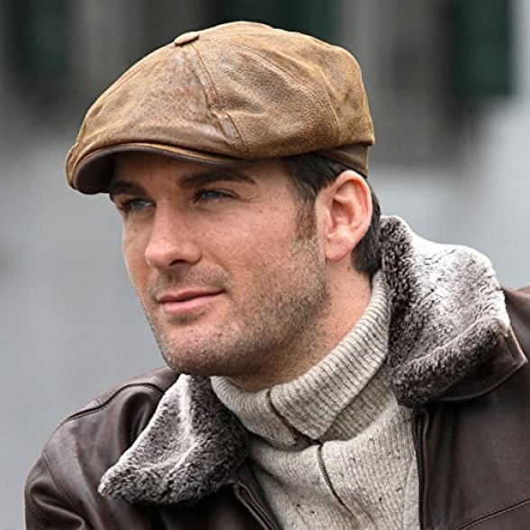 Stetson Leather Burney Hatteras Sports Beanie Flat Cap - Image 4