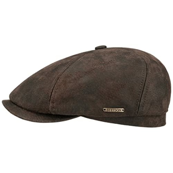 Stetson McCook Vintage Leather Cap Women/Men - flat ivy hat with peak, lining Summer-Winter