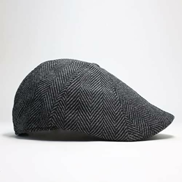 The Original Boston Scally Cap - The Peaky Newsboy Flat Cap - 6 Panel Cotton Fitted Hat for Men - Grey Herringbone - Image 3