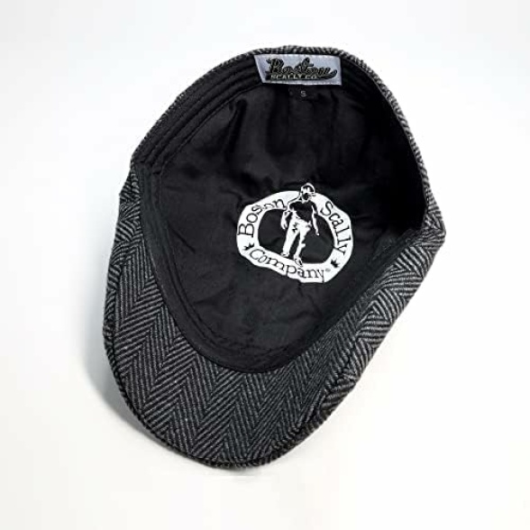 The Original Boston Scally Cap - The Peaky Newsboy Flat Cap - 6 Panel Cotton Fitted Hat for Men - Grey Herringbone - Image 5