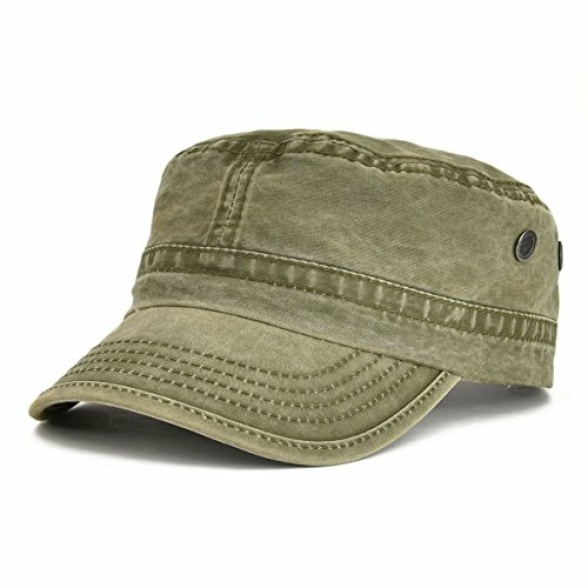 VOBOOM Washed Cotton Military Caps Cadet Army Caps Unique Design Vintage Flat Top Cap