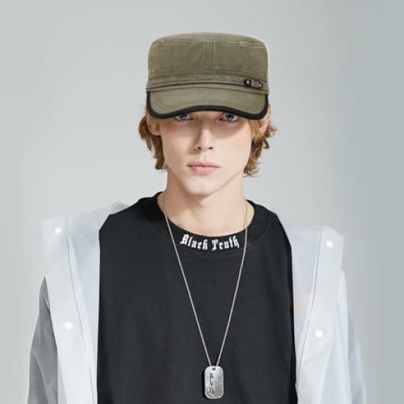 YeeHeen Cadet Army Hat 2 Pieces Flat Top Cap Unisex Military Hat for Women Men - Image 3