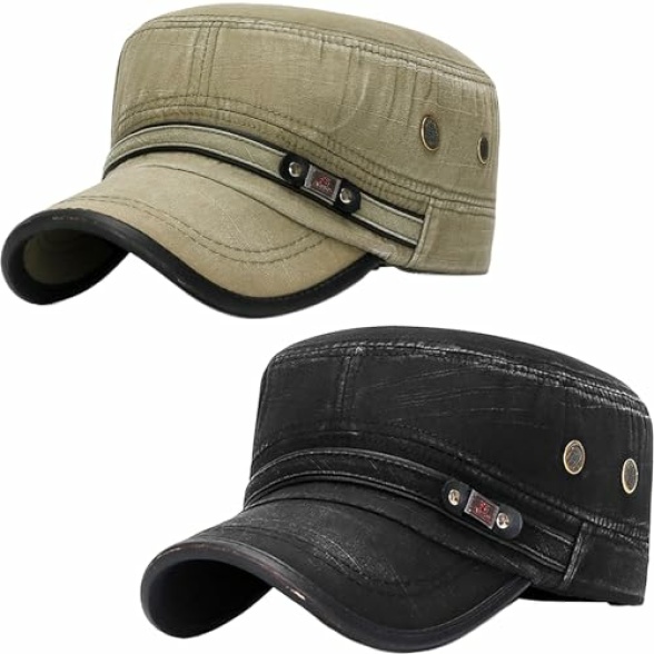 YeeHeen Cadet Army Hat 2 Pieces Flat Top Cap Unisex Military Hat for Women Men
