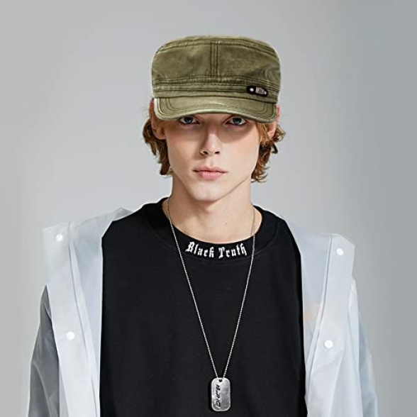 YeeHeen Unisex Cadet Army Cap Adjustable Flat Top Cap Washed Cotton Military Hat Baseball Cap - Image 3
