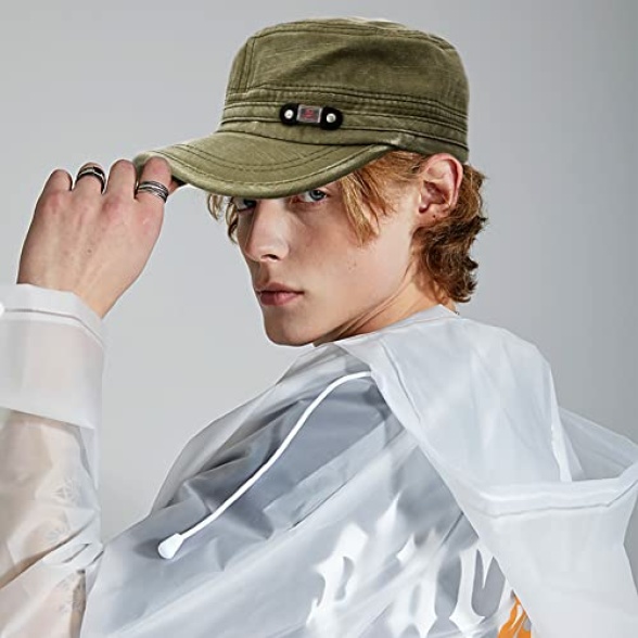 YeeHeen Unisex Cadet Army Cap Adjustable Flat Top Cap Washed Cotton Military Hat Baseball Cap - Image 4