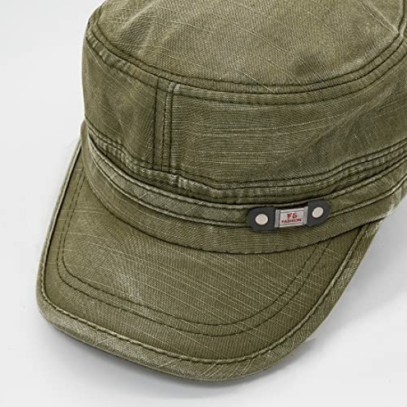 YeeHeen Unisex Cadet Army Cap Adjustable Flat Top Cap Washed Cotton Military Hat Baseball Cap - Image 5