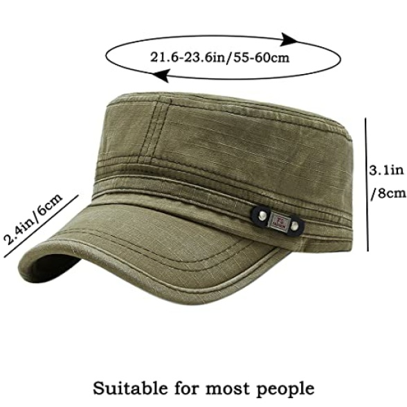 YeeHeen Unisex Cadet Army Cap Adjustable Flat Top Cap Washed Cotton Military Hat Baseball Cap - Image 8
