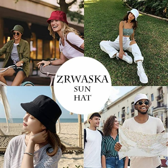ZRWASKAÂ® Unisex Bucket Hat Reversible Mens, Womens Cotton Fisherman Hats for Hunting, Camping, Hiking, Travelling, Fishing, Football Summer Sun Hat Plain Colours Size 56-58cm - Image 4