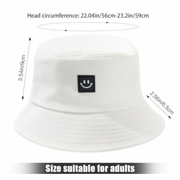 beifon Pack of 2 Fishing Hats Bucket Hat Unisex Sun Hat Cotton Bucket Hat Foldable Fishing Hat Fishing Hat Leisure Hat Outdoor Smiling Face Hat Summer Hat Autumn Camping Travel Hiking - Image 3