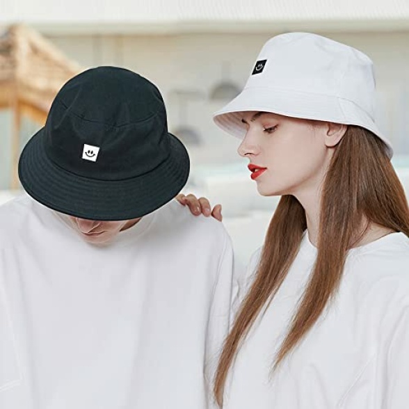 beifon Pack of 2 Fishing Hats Bucket Hat Unisex Sun Hat Cotton Bucket Hat Foldable Fishing Hat Fishing Hat Leisure Hat Outdoor Smiling Face Hat Summer Hat Autumn Camping Travel Hiking - Image 7