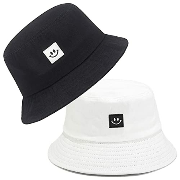 beifon Pack of 2 Fishing Hats Bucket Hat Unisex Sun Hat Cotton Bucket Hat Foldable Fishing Hat Fishing Hat Leisure Hat Outdoor Smiling Face Hat Summer Hat Autumn Camping Travel Hiking
