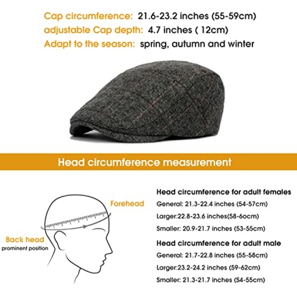 heekpek Berets Flat Cap Hat Duckbill Hat Driving Cap Newsboy Cap Unisex Adjustable Cotton Woolen Cap for Men Women Summer Winter Outdoor British Style Golf Cap - Image 3