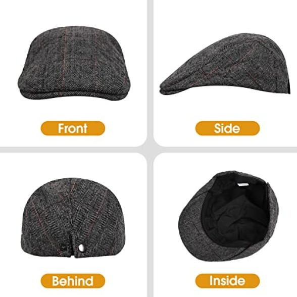 heekpek Berets Flat Cap Hat Duckbill Hat Driving Cap Newsboy Cap Unisex Adjustable Cotton Woolen Cap for Men Women Summer Winter Outdoor British Style Golf Cap - Image 4