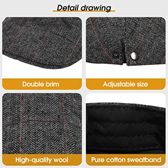 heekpek Berets Flat Cap Hat Duckbill Hat Driving Cap Newsboy Cap Unisex Adjustable Cotton Woolen Cap for Men Women Summer Winter Outdoor British Style Golf Cap - Image 5