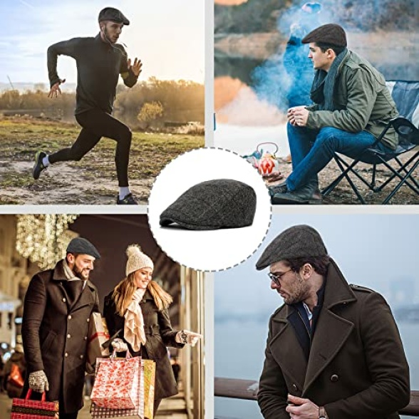 heekpek Berets Flat Cap Hat Duckbill Hat Driving Cap Newsboy Cap Unisex Adjustable Cotton Woolen Cap for Men Women Summer Winter Outdoor British Style Golf Cap - Image 6