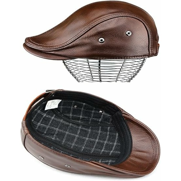 icehao Men's Adjustable Newsboy Hat Beret Hat Driving Hunting Fishing Hat Genuine Leather Ivy Cap Fashion Beret Hat Flat Cap. - Image 3