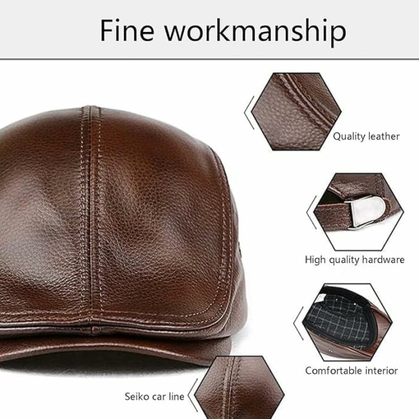 icehao Men's Adjustable Newsboy Hat Beret Hat Driving Hunting Fishing Hat Genuine Leather Ivy Cap Fashion Beret Hat Flat Cap. - Image 4