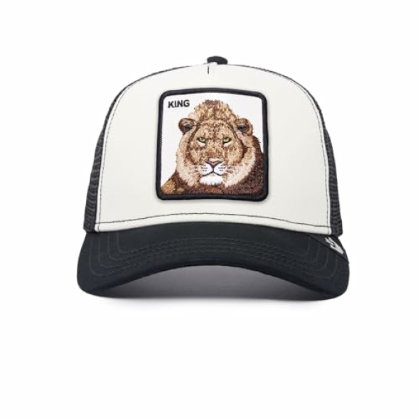 Goorin Bros. Unisex The Farm Original Adjustable Snapback Mesh Trucker Hat, Black/White (The King Lion), One Size