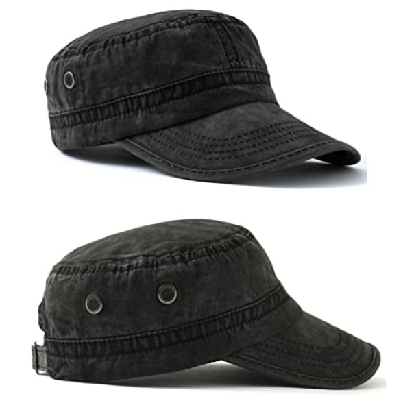 2 Pack Men's Cotton Military Caps Cadet Army Caps Vintage Flat Top Cap - Image 3
