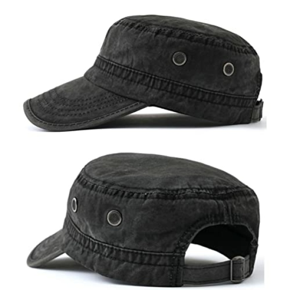2 Pack Men's Cotton Military Caps Cadet Army Caps Vintage Flat Top Cap - Image 4