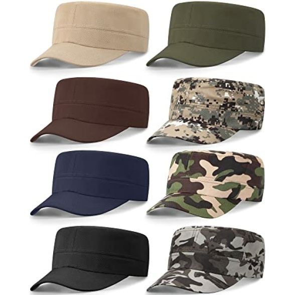 8 Pcs Military Style Caps for Men Cadet Army Adjustable Unisex Washed Cotton Cadet Hat for Women (Classic Style)