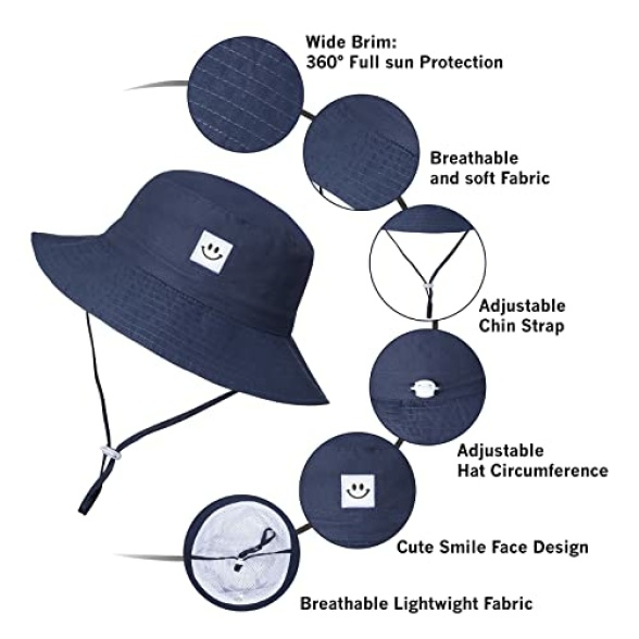 MaxNova Baby Sun Hat Smile Face UPF 50+ Toddler Bucket Hat for Boys Girls 0-7 Years - Image 7