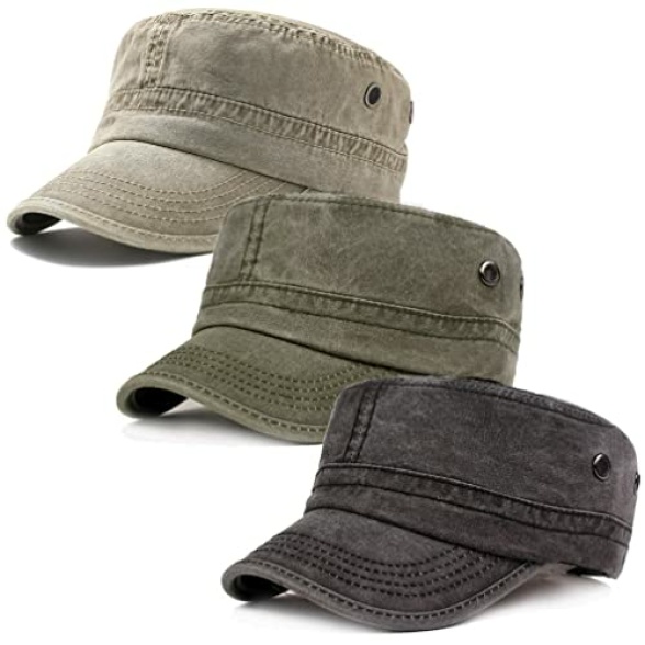 Men's Cadet Army Caps Cotton Military Caps Flat Top Cap
