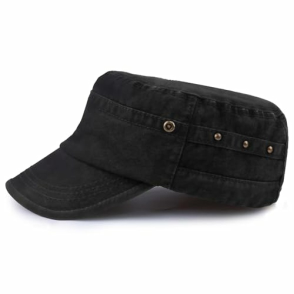 Military Hats for Men - Washed Cotton Military Caps Cadet Army Cap Vintage Adjustable Flat Top Cap - Image 3