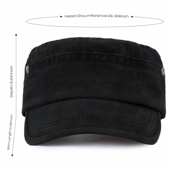 Military Hats for Men - Washed Cotton Military Caps Cadet Army Cap Vintage Adjustable Flat Top Cap - Image 4