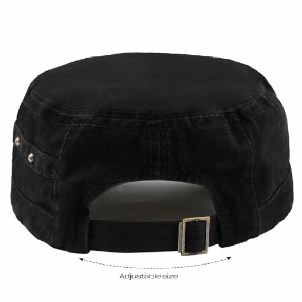 Military Hats for Men - Washed Cotton Military Caps Cadet Army Cap Vintage Adjustable Flat Top Cap - Image 5