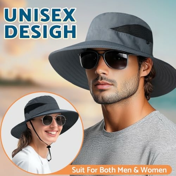 PFFY Sun Bucket Hats for Men Women 3” Wide Brim UPF 50+ Fishing & Beach Hat - Image 3