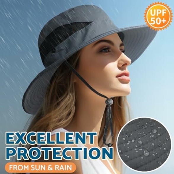 PFFY Sun Bucket Hats for Men Women 3” Wide Brim UPF 50+ Fishing & Beach Hat - Image 4