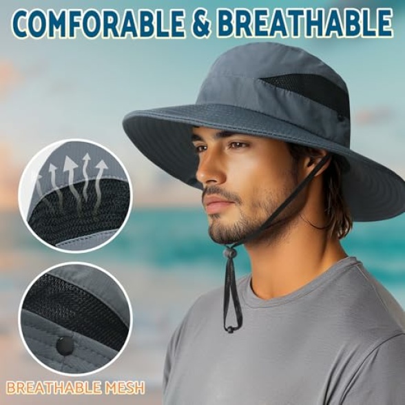 PFFY Sun Bucket Hats for Men Women 3” Wide Brim UPF 50+ Fishing & Beach Hat - Image 6