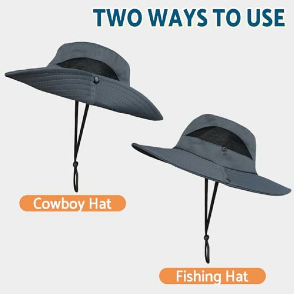 PFFY Sun Bucket Hats for Men Women 3” Wide Brim UPF 50+ Fishing & Beach Hat - Image 8