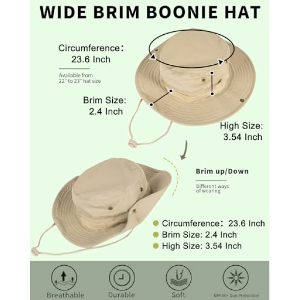 Sun Hats for Men Women Bucket Hat UPF 50+ Boonie Hat Foldable UV Protection Hiking Beach Fishing Summer Safari - Image 3