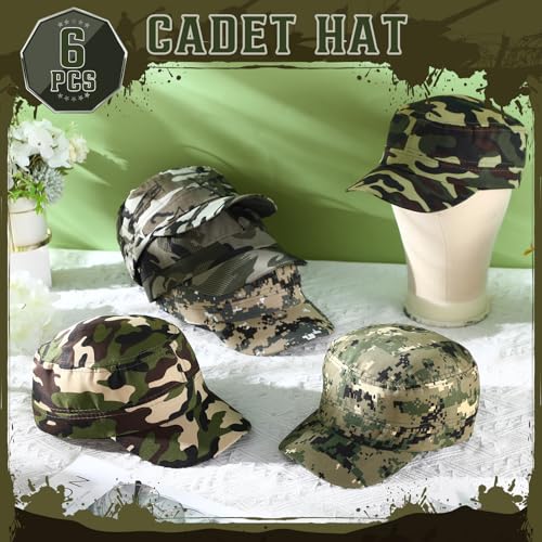 6 Pcs Military Style Hat Cadet Cap Army Basic Army Vintage Cap Adjustable Cotton Twill Flat Top Hats for Men Women - Image 5