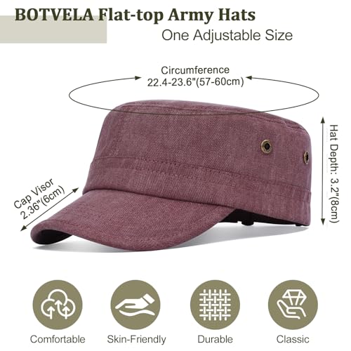 BOTVELA Vintage Washed Cotton Cadet Army Cap Adjustable Military Flat Hat for Men Women - Image 5