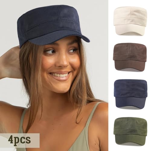Unisex Cadet Army Hats 4 Pieces Military Flat Top Newsboy Cap - Image 3